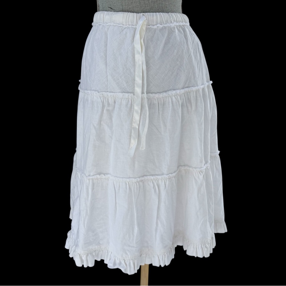 Tommy Hilfiger White Bohemian Cotton Linen Blend Ruffled Long Skirt Spring